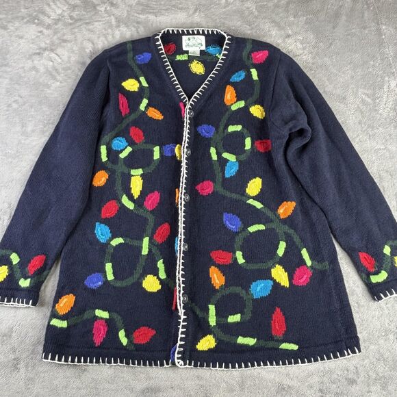 Vintage Quacker Factory Sweater Womens Medium Christmas Lights Angel 90s - Picture 1 of 11